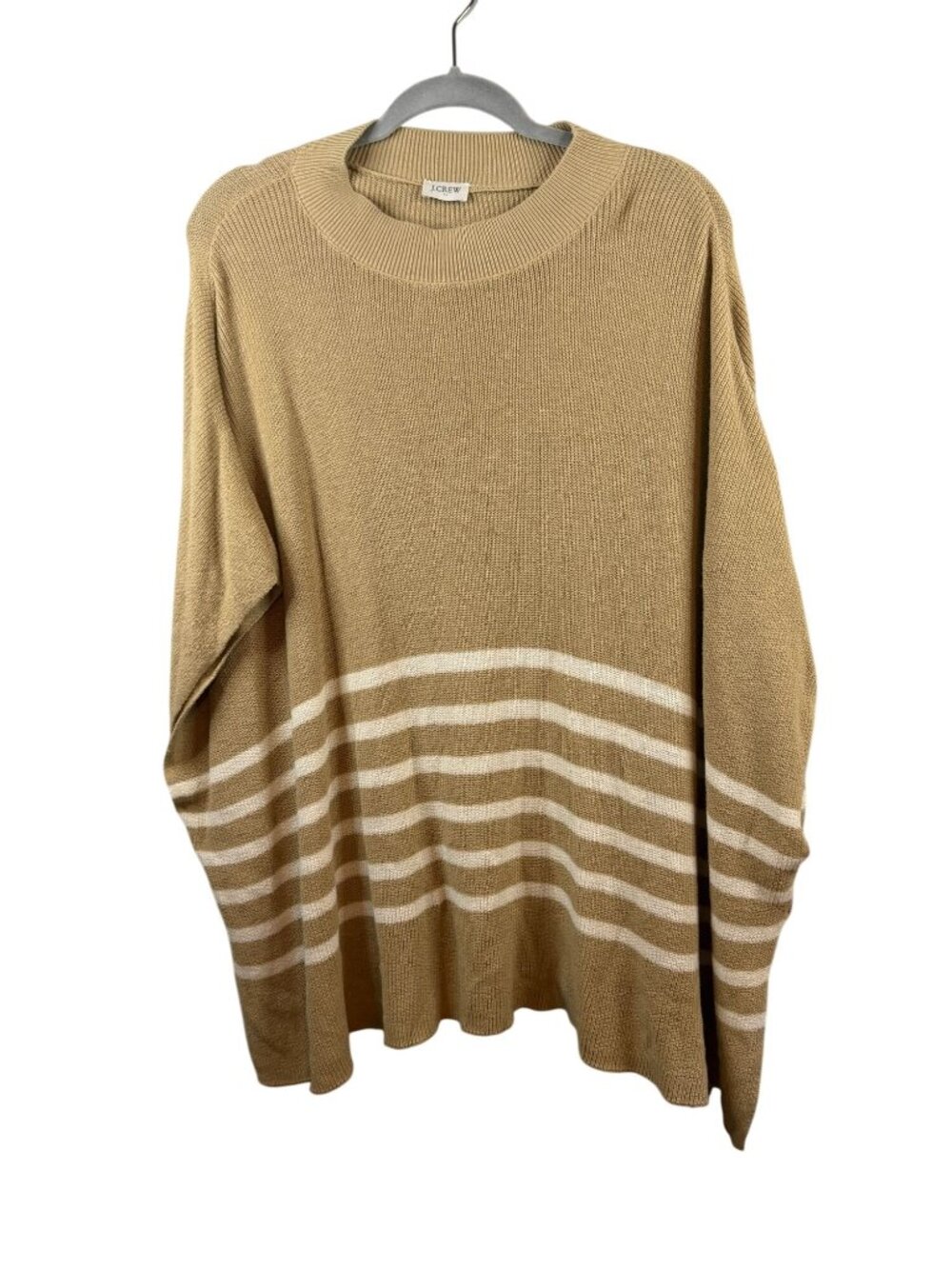 J. Crew Striped Tan & White Oversized Poncho Sweater One Size Cotton Blend